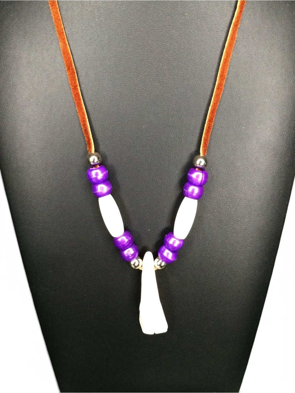 Vintage White Buffalo Tooth Pendant on Suede Cord Necklace - Picture 5 of 10